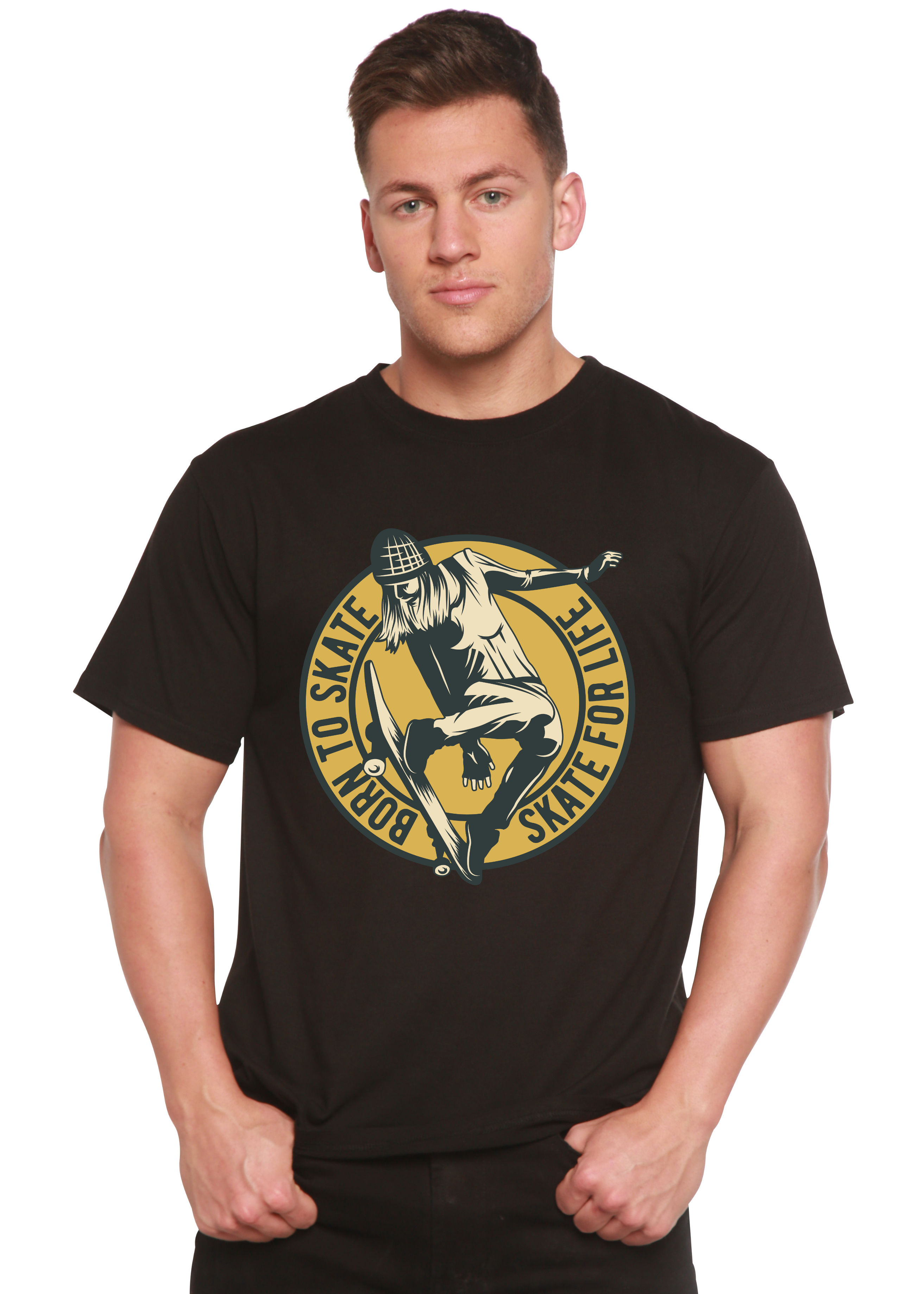 T-shirt à manches courtes en viscose de bambou et coton biologique avec motif « Skate For Life » pour homme
