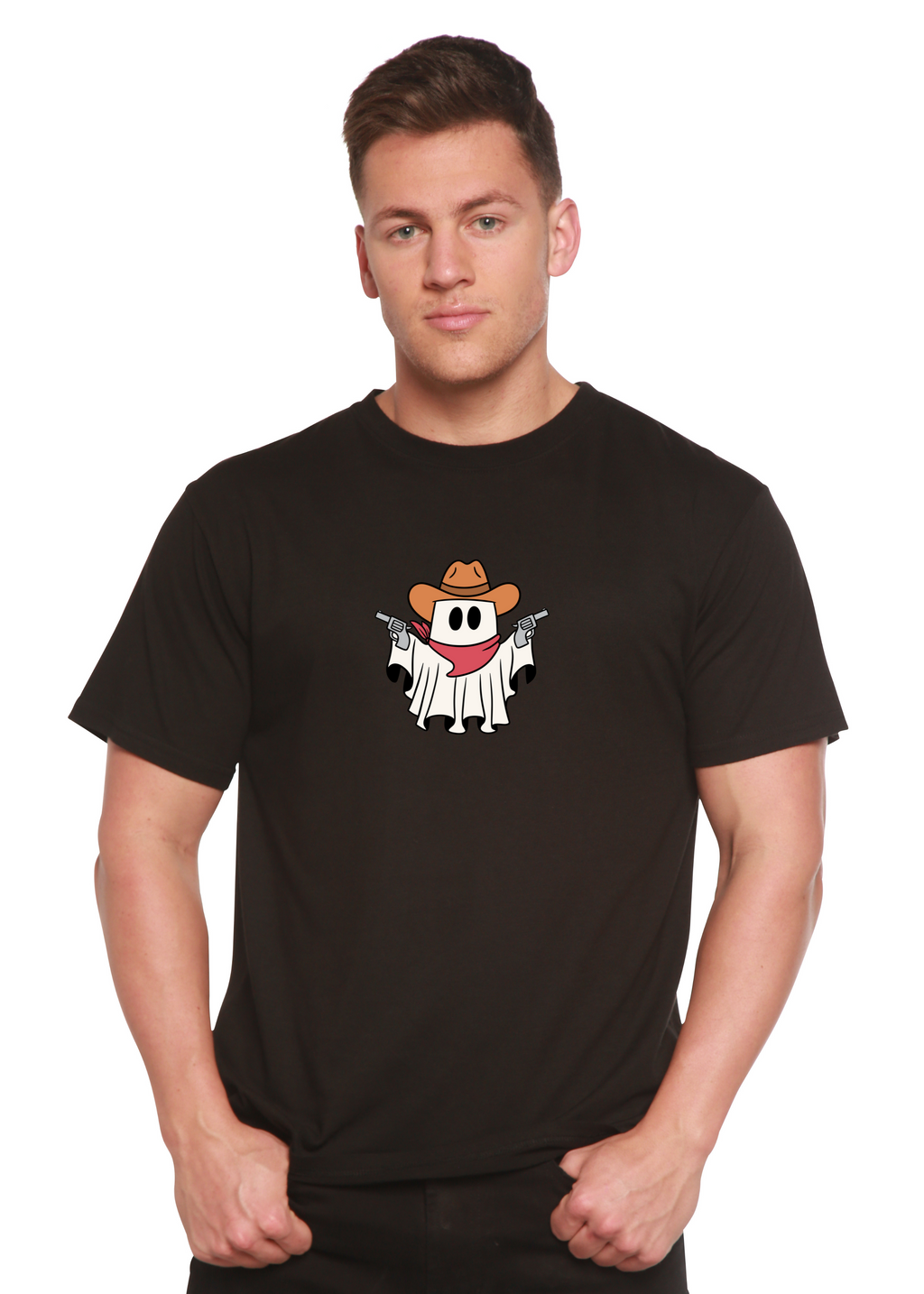 T-shirt graphique unisexe à manches courtes en viscose de bambou et coton biologique Cowboy Ghost