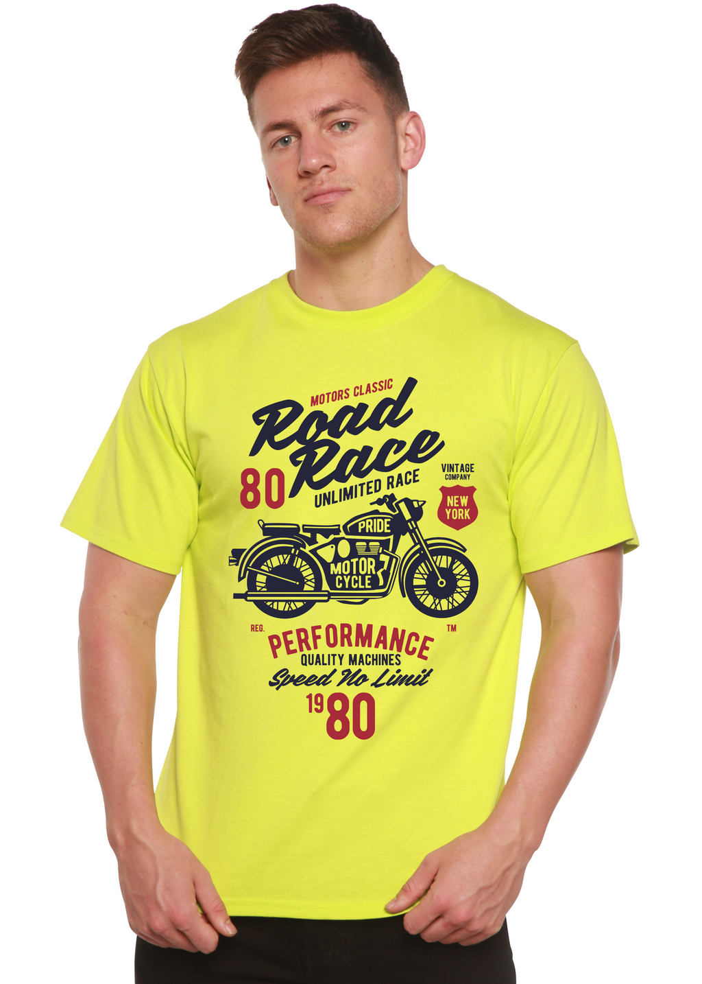 T-shirt graphique à manches courtes en viscose de bambou et coton biologique Spun Bamboo® Homme – Motos de course sur route