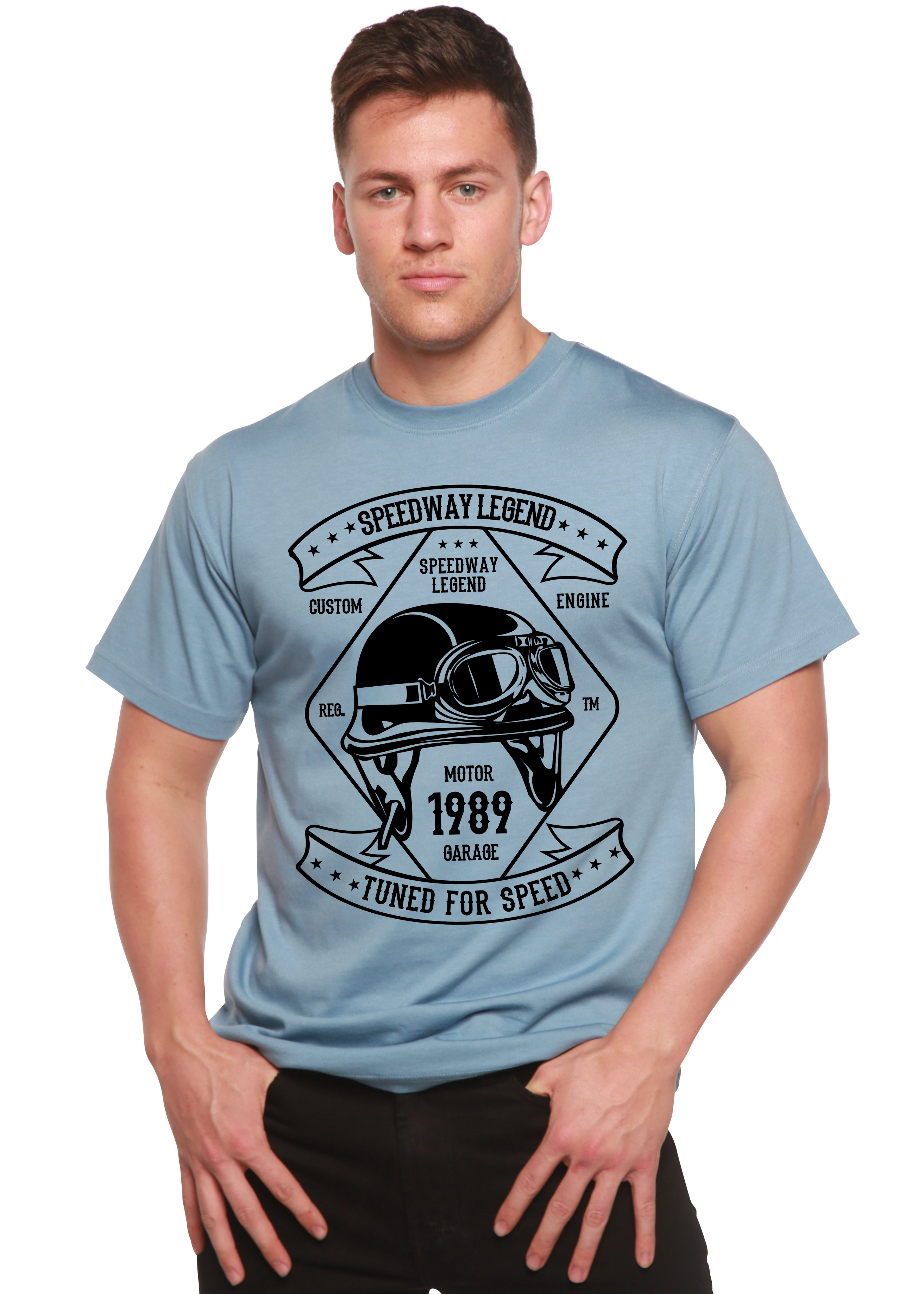 T-shirt graphique Speedway Legend Spun Bamboo® à manches courtes en viscose de bambou/coton biologique pour homme
