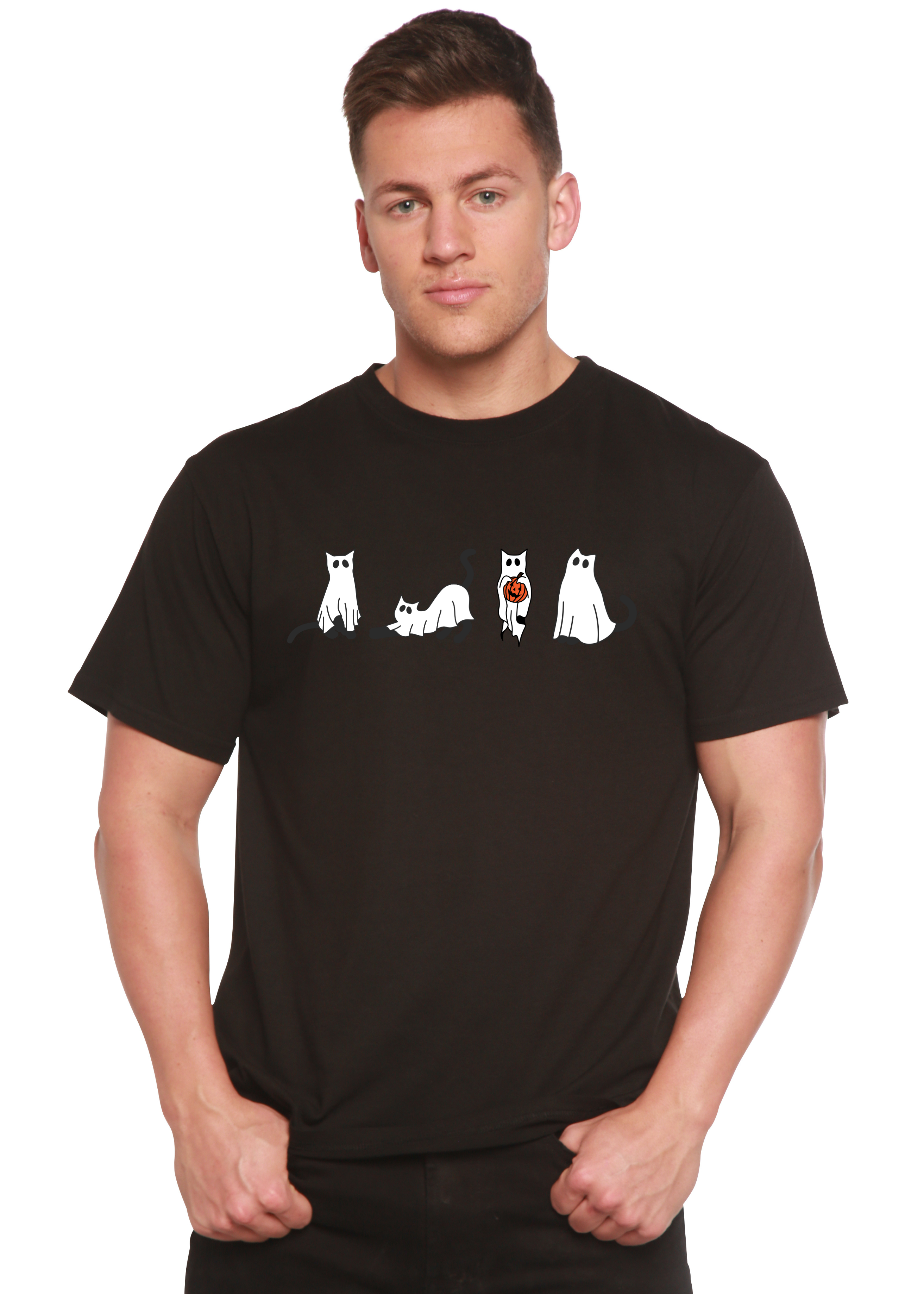 T-shirt graphique à manches courtes en viscose de bambou/coton biologique pour homme - Chats d'Halloween