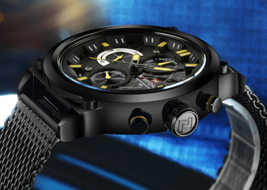 Montres à Quartz Analogiques Multifonctions pour Hommes, Étanche avec Bracelet en Maille d'Acier Inoxydable, Excellent Design, Cadeau Parfait