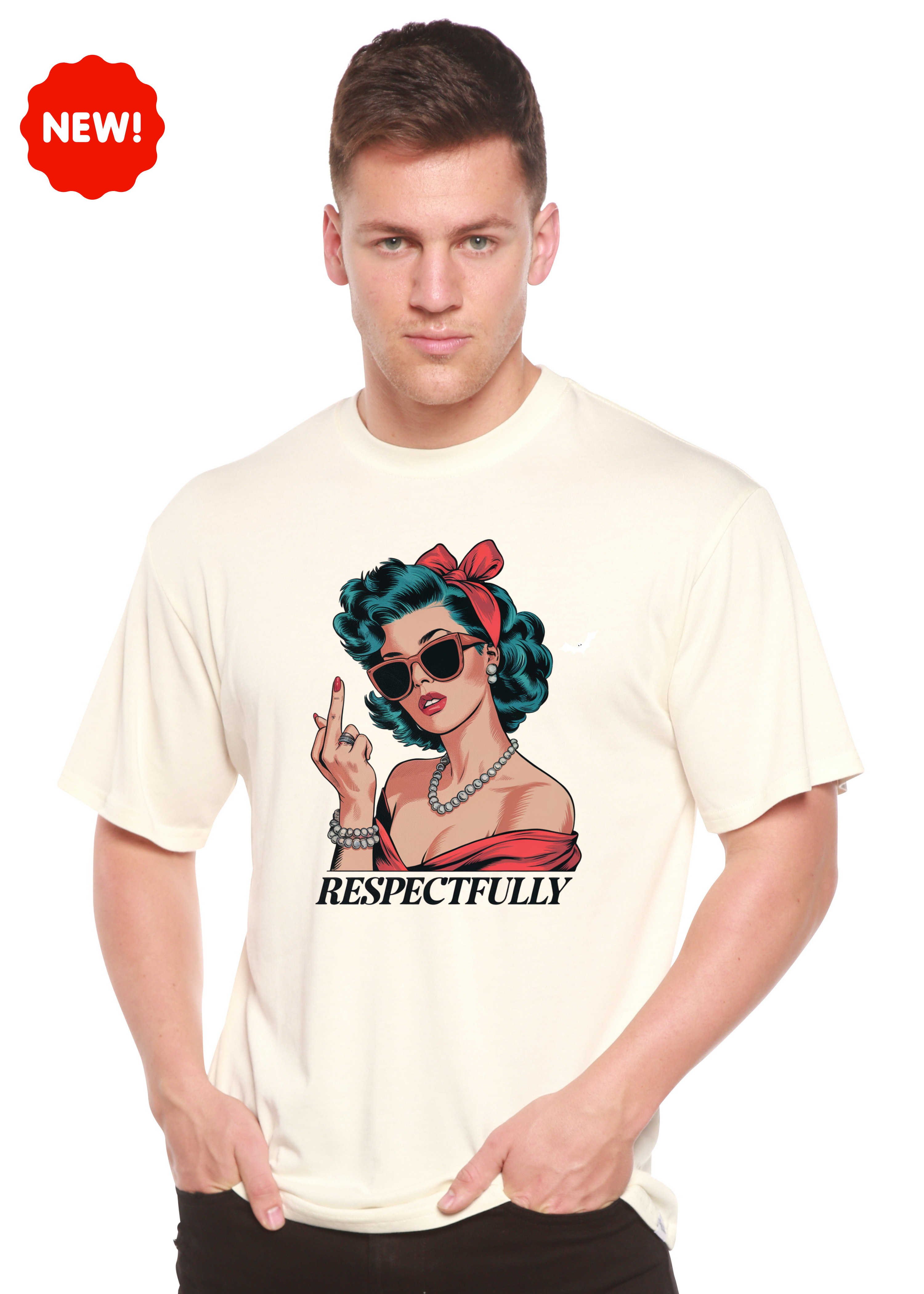 T-shirt unisexe en bambou et coton à motif « Respectfully Middle Finger »
