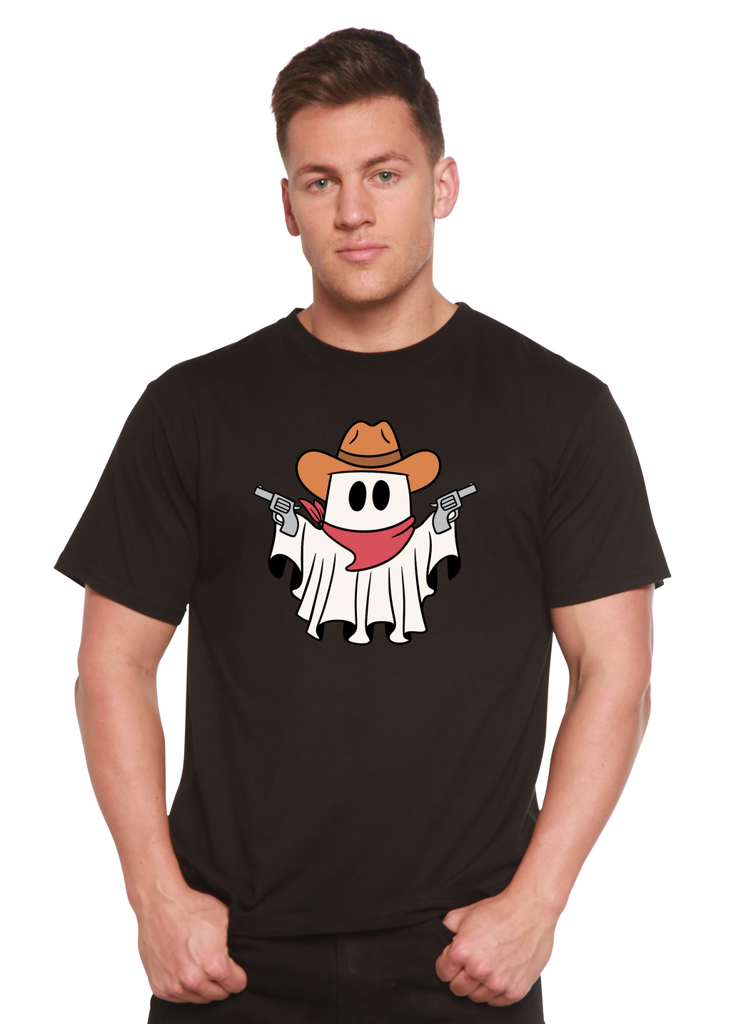 T-shirt graphique unisexe à manches courtes en viscose de bambou et coton biologique Cowboy Ghost