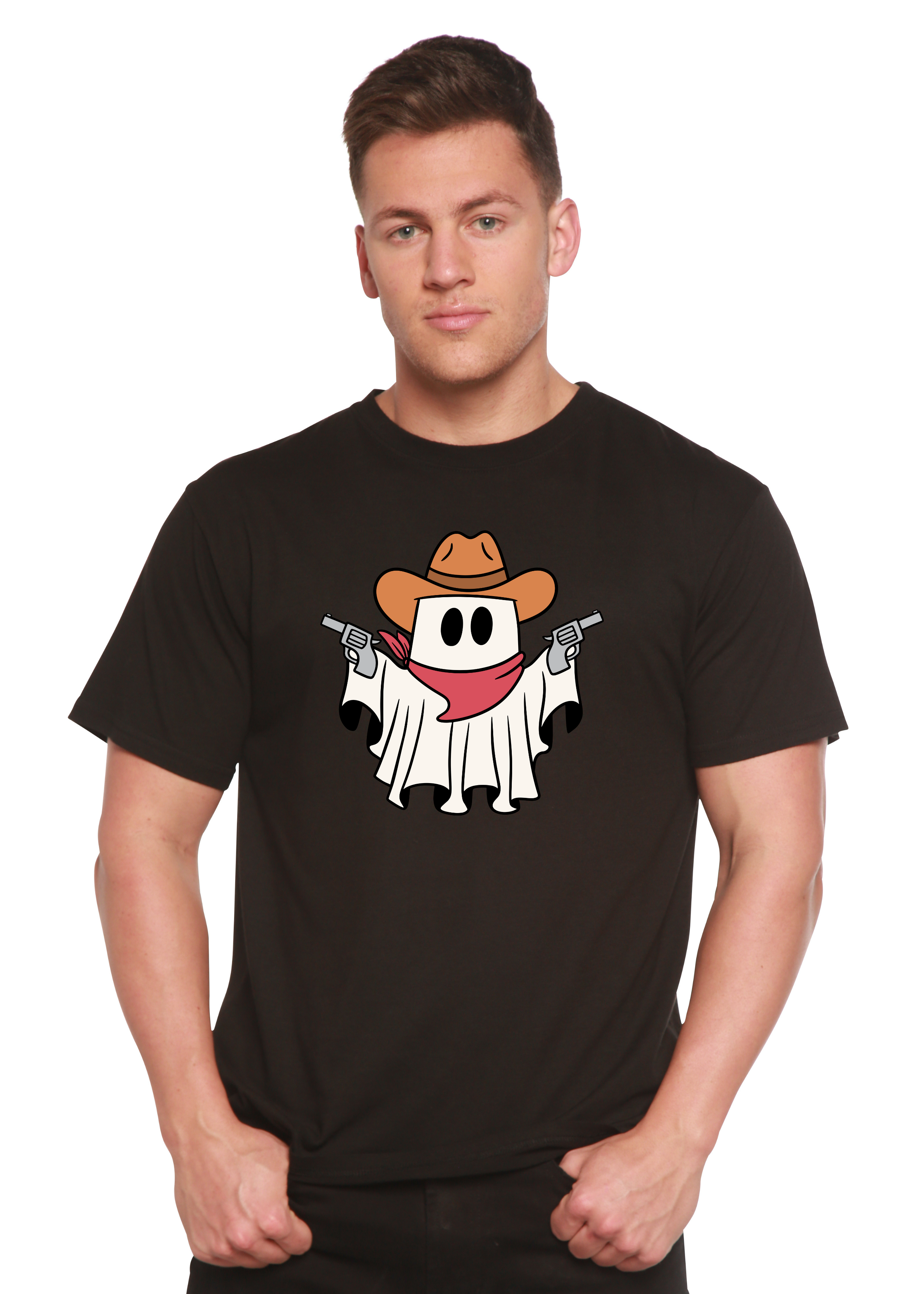 T-shirt graphique unisexe à manches courtes en viscose de bambou et coton biologique Cowboy Ghost