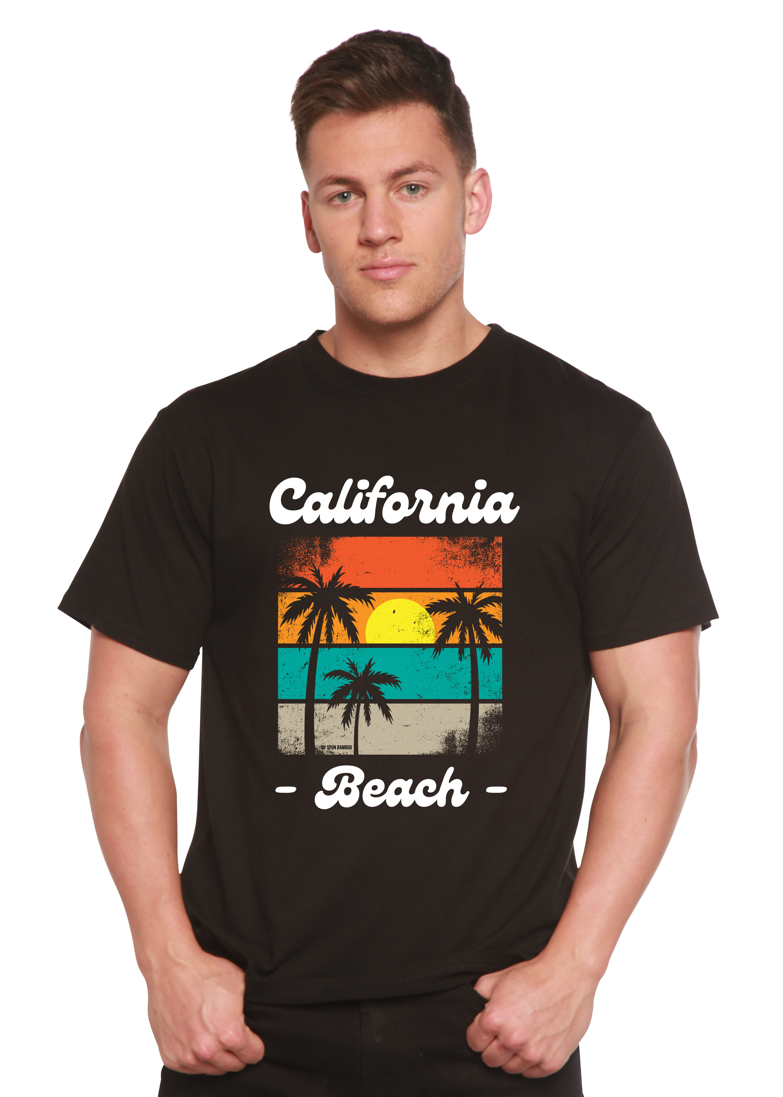 T-shirt à manches courtes unisexe en bambou/viscose et coton biologique California Beach avec motif