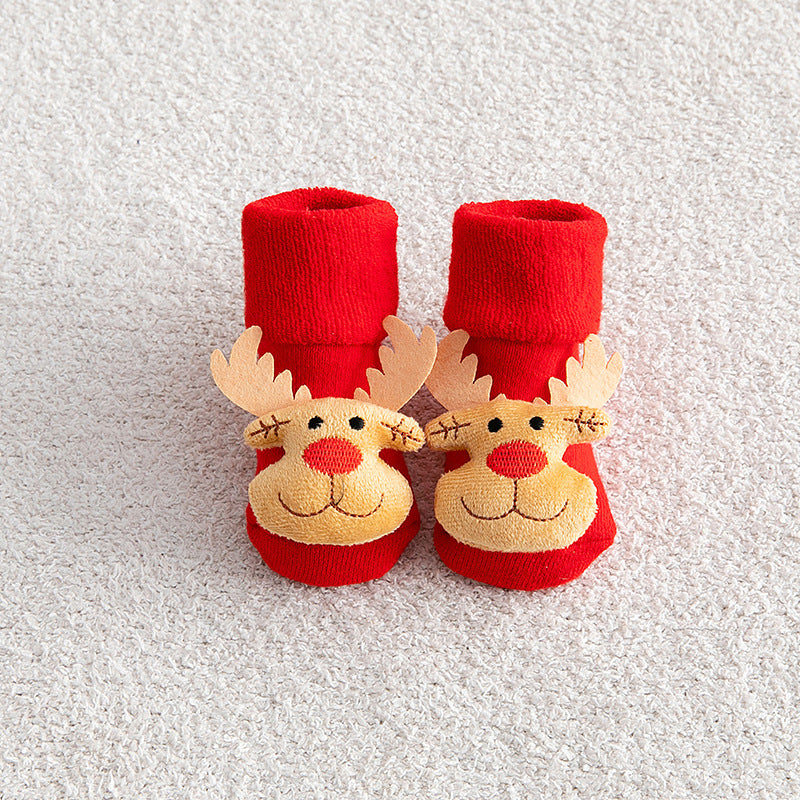 Chaussettes Bébé Noël Antidérapantes Courtes pour Nouveau-nés Hiver Chauds Filles Garçons Dessin Animé