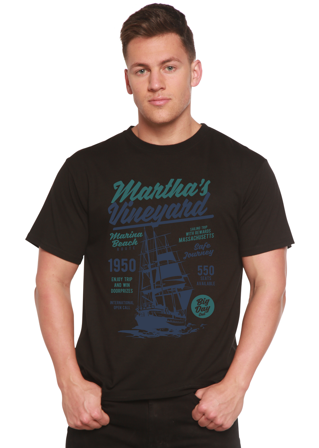 T-shirt graphique à manches courtes en viscose de bambou et coton biologique pour homme Martha's Vineyard