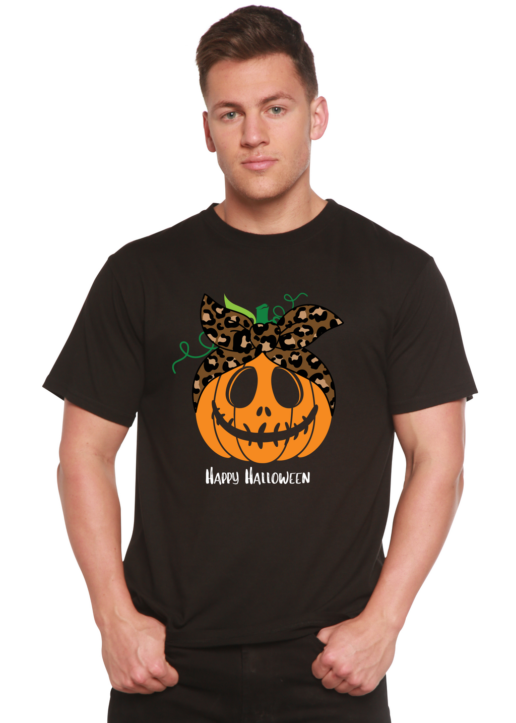 T-shirt graphique homme à manches courtes en viscose de bambou/coton biologique motif Joyeux Halloween