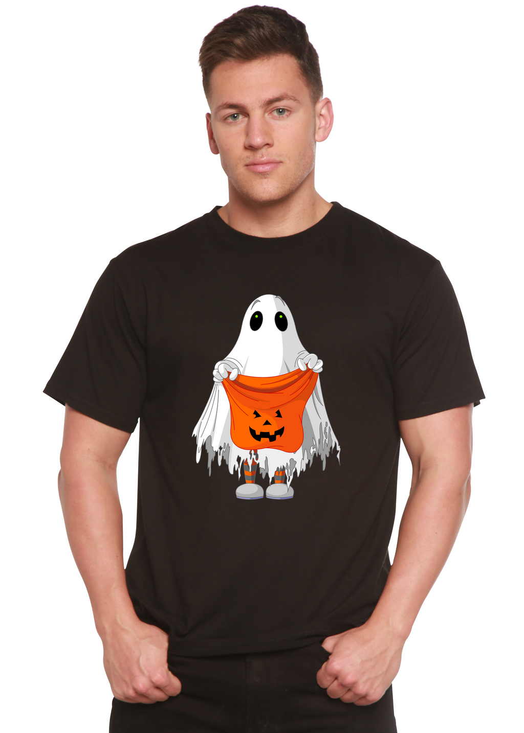 T-shirt graphique à manches courtes en bambou viscose/coton biologique motif Boo Halloween pour homme