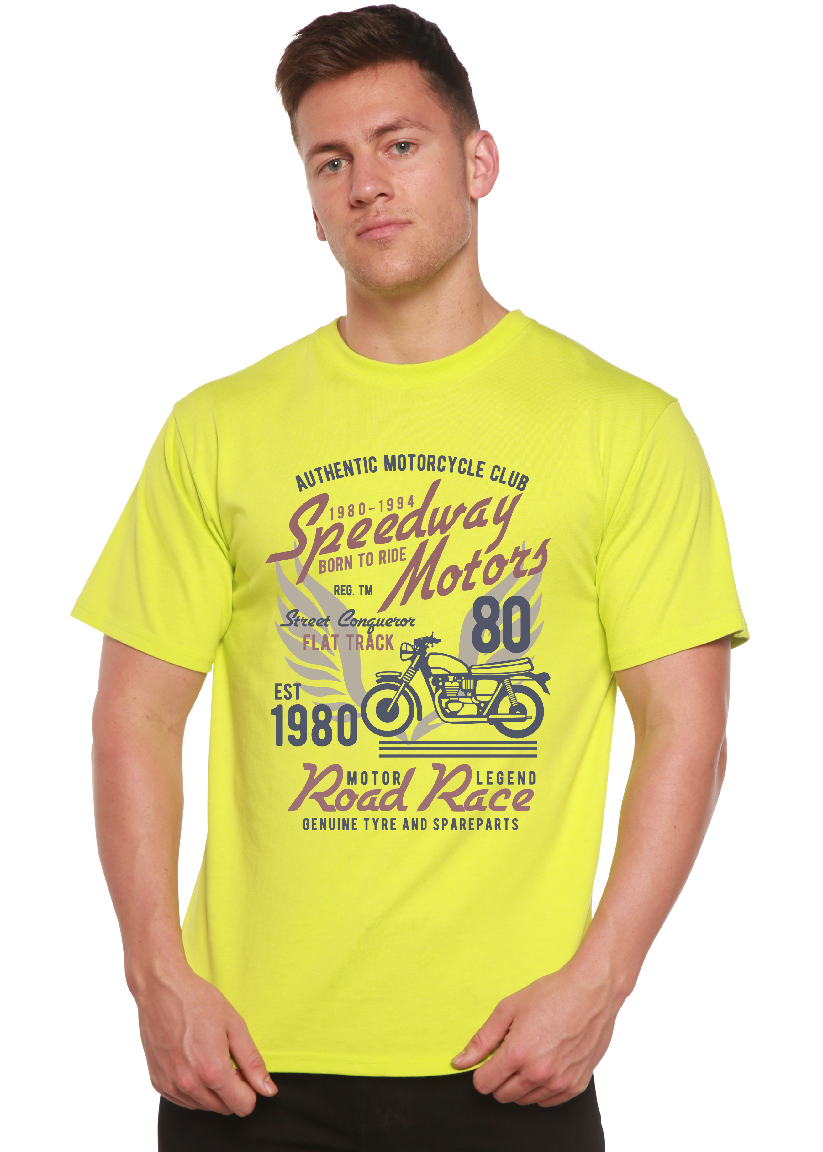 T-shirt graphique Speedway Motor Spun Bamboo® à manches courtes en viscose de bambou/coton biologique pour homme