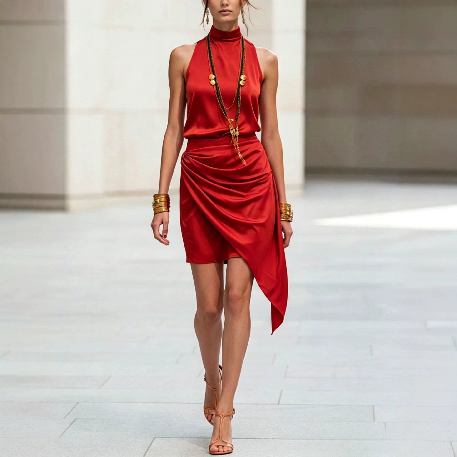 Mini-jupe asymétrique double épaisseur pour femme