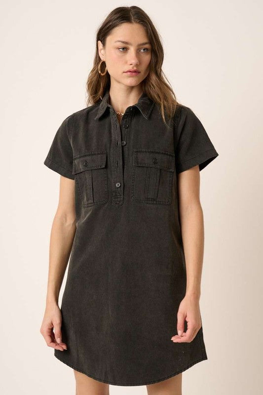 Robe chemise boutonnée à col et manches courtes pour femme – Un essentiel décontracté, chic et polyvalent pour votre garde-robe