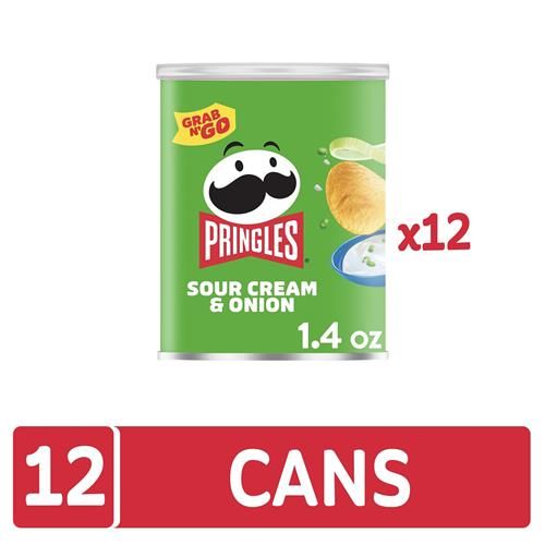 Chips croustillantes de pommes de terre Pringles, collations pour le déjeuner, collations pour le bureau et les enfants, à emporter, saveur crème aigre et oignon (12 boîtes)