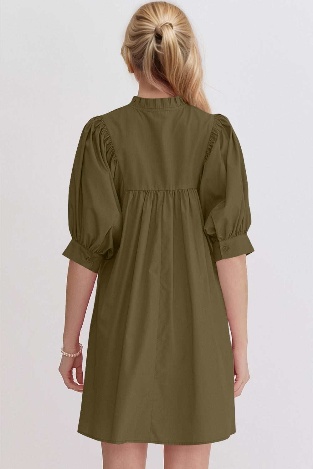 Mini-robe rose à manches bouffantes Robe décontractée et féminine pour femme Robe d'été simple et classique