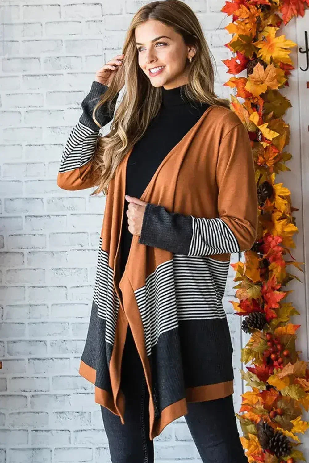 Gilet ouvert patchwork rayé color-block orange