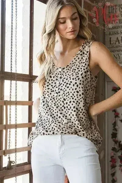 Haut sans manches Heimish à imprimé animalier, boutonné sur le devant, taille plus