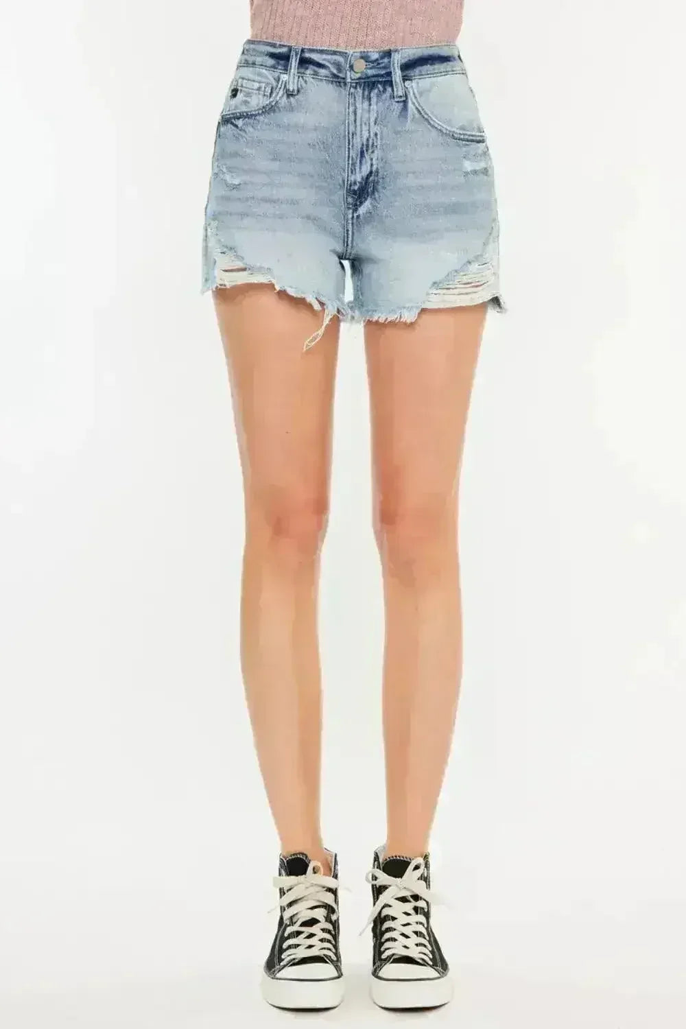 Short en jean délavé Kancan taille haute avec poches