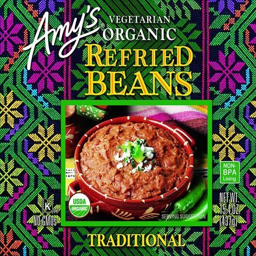 Haricots Frits Biologiques en Conserve Amy's, Haricots Frits Traditionnels, Végétalien, Sans Gluten et Végétarien, 436 g