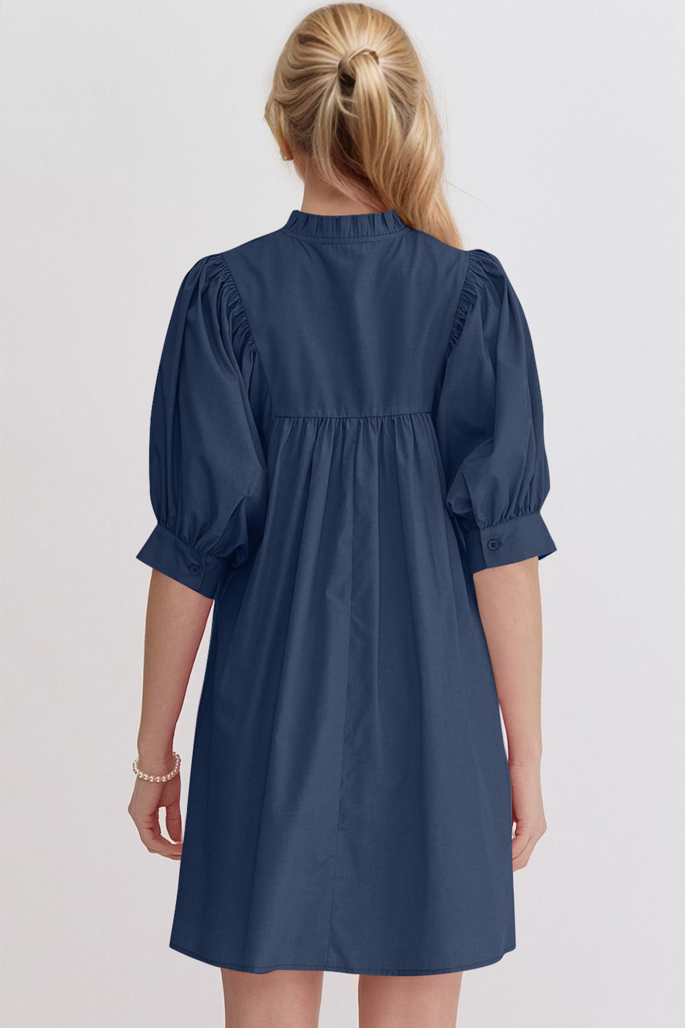 Mini-robe rose à manches bouffantes Robe décontractée et féminine pour femme Robe d'été simple et classique