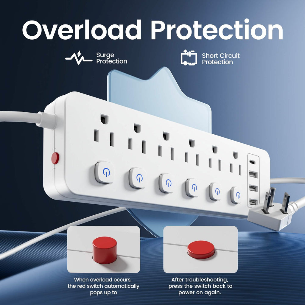 Multiprise 10-en-1 – 6 prises CA, 3 ports USB-A, 1 port Type-C