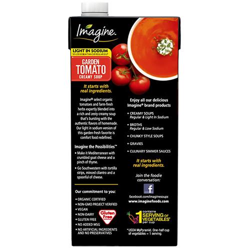Imagine Soupe Crémeuse Bio, Tomate du Jardin Faible en Sodium, 946 ml.