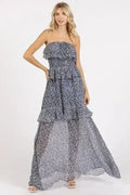 Robe longue à fleurs froncée et à col bénitier Mittoshop