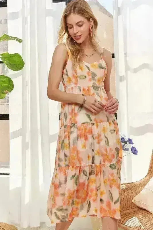 Robe mi-longue ADORA à dos smocké et bretelles réglables