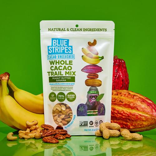 Mélange montagnard Blue Stripes au beurre de cacahuètes, banane et cacao entier, 227 g