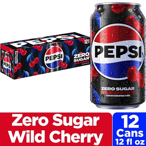 Pepsi Zero Sucre Cola Boisson Gazeuse, Cerise Sauvage, Canettes de 355 ml (Paquet de 12)
