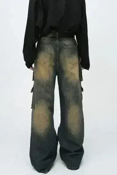 Jean taille haute avec poches cargo