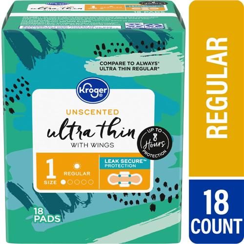Serviettes Ultra-Mince Kroger avec Ailettes Taille Régulière Sans Parfum 18 unités