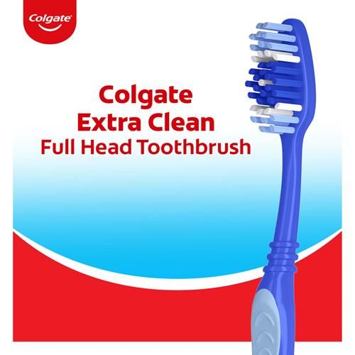Brosse à dents Colgate Extra Clean, lot de brosses à dents à poils moyens, brosses à dents pour adultes à poils moyens avec manche ergonomique et brins circulaires, aide à éliminer les taches de surface, paquet de 6