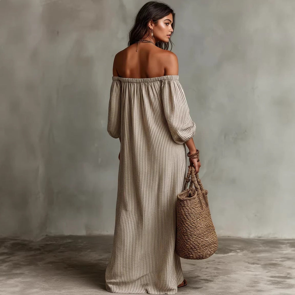 Robe longue femme à épaules dénudées et manches longues