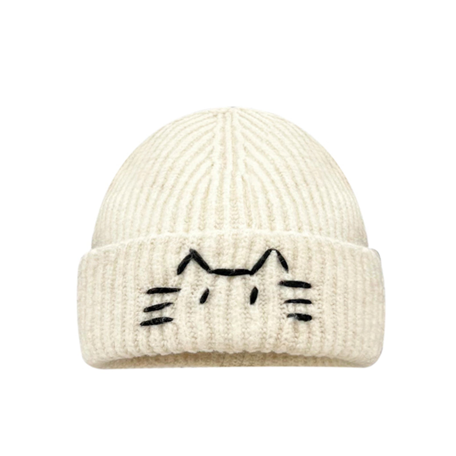 Bonnet tricoté femme motif chat mignon – Bonnet chaud automne et hiver