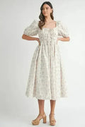 Robe midi MABLE à manches bouffantes avec cordon de serrage et motif floral