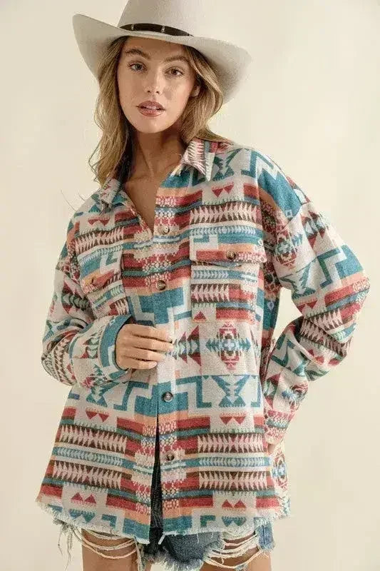 Shacket western aztèque effiloché