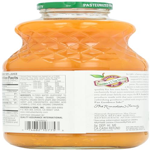 Mélange de jus d'orange et de carotte biologiques R.W. Knudsen Family, 946 ml
