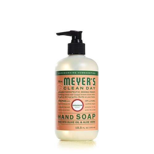 Savon pour les mains Mrs. Meyers Clean Day, formulé aux huiles essentielles, formule biodégradable, géranium, 370 ml