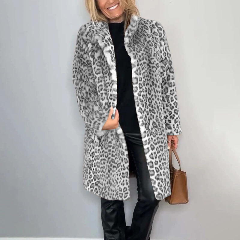 Veste mi-longue doublée polaire imprimé léopard – Coupe ample et confortable
