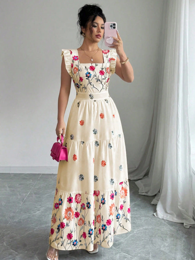 Robe fleurie à manches bouffantes et taille cintrée pour femme