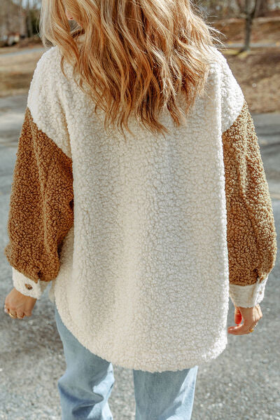 Veste Sherpa Mignonne pour Femme avec Fermeture Boutonnée et Col, Style Rétro Élégant