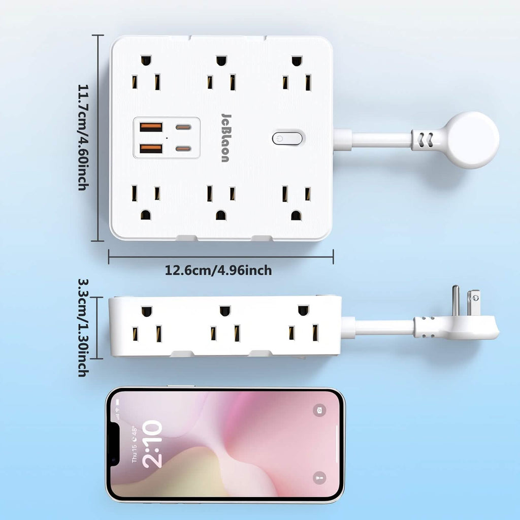 Multiprise 16-en-1 – 12 prises CA et 4 ports USB, blanche