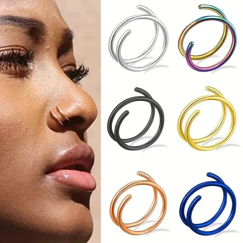 Anneau de nez double hélice en acier inoxydable – Bijoux de piercing plaqués or 14 carats pour femmes