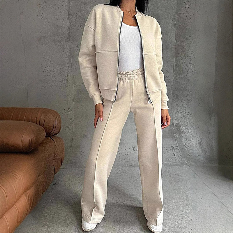 Ensemble survêtement 2 pièces zippé pour femme — Veste et pantalon de jogging à jambes larges