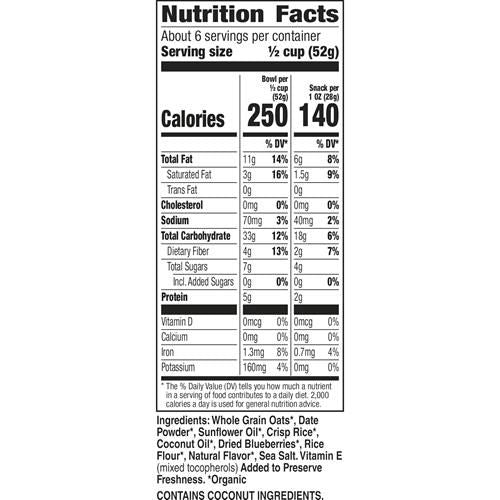 Cascadian Farm Granola biologique sans sucre ajouté, Céréales Myrtille Vanille, Sachet refermable, 312 g.