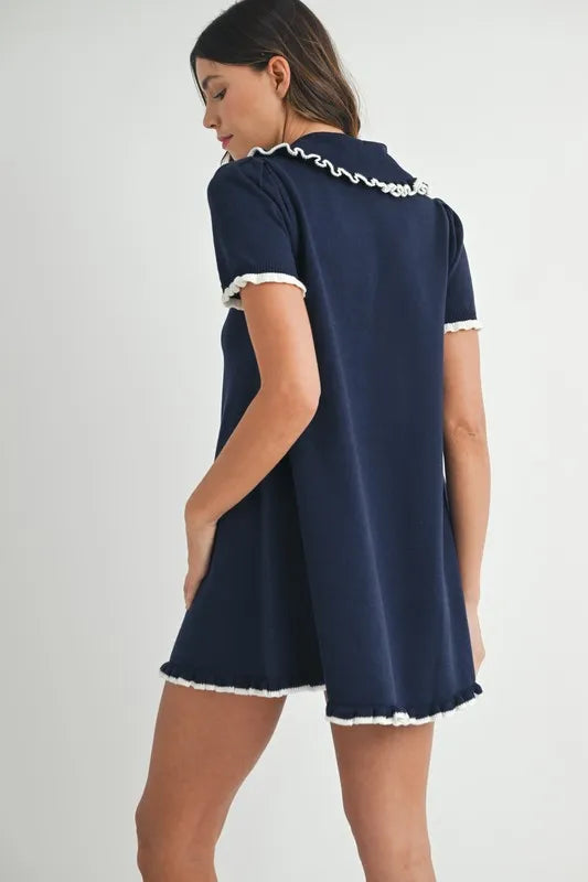 Mini-robe pour femme en maille fine à col volanté – Mini-robe volantée, Robe en maille fine, Robe à col, Mini-robe féminine, Robe en maille chic