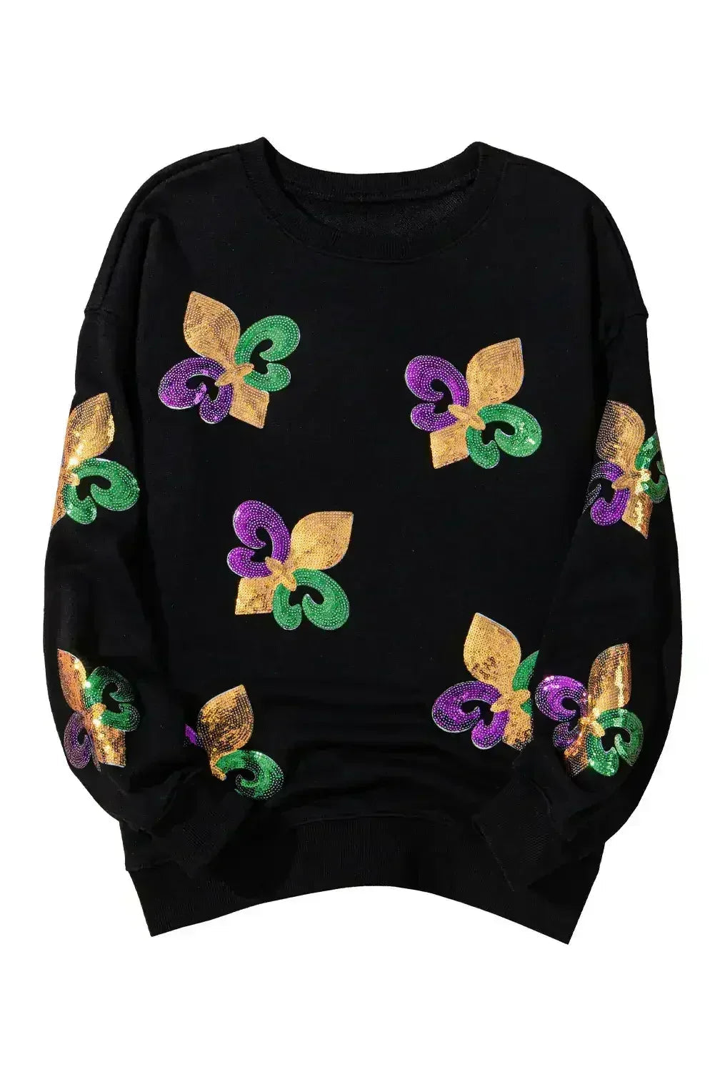 Sweat-shirt ras du cou de Mardi Gras à sequins blancs