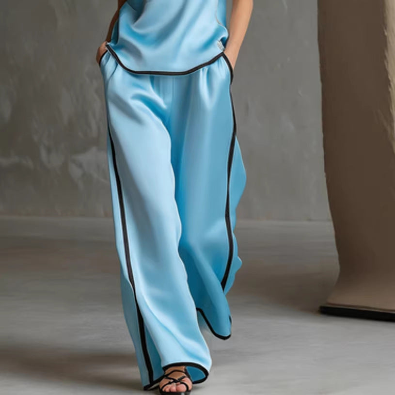 Ensemble pantalon femme sans manches à col en V et jambes larges