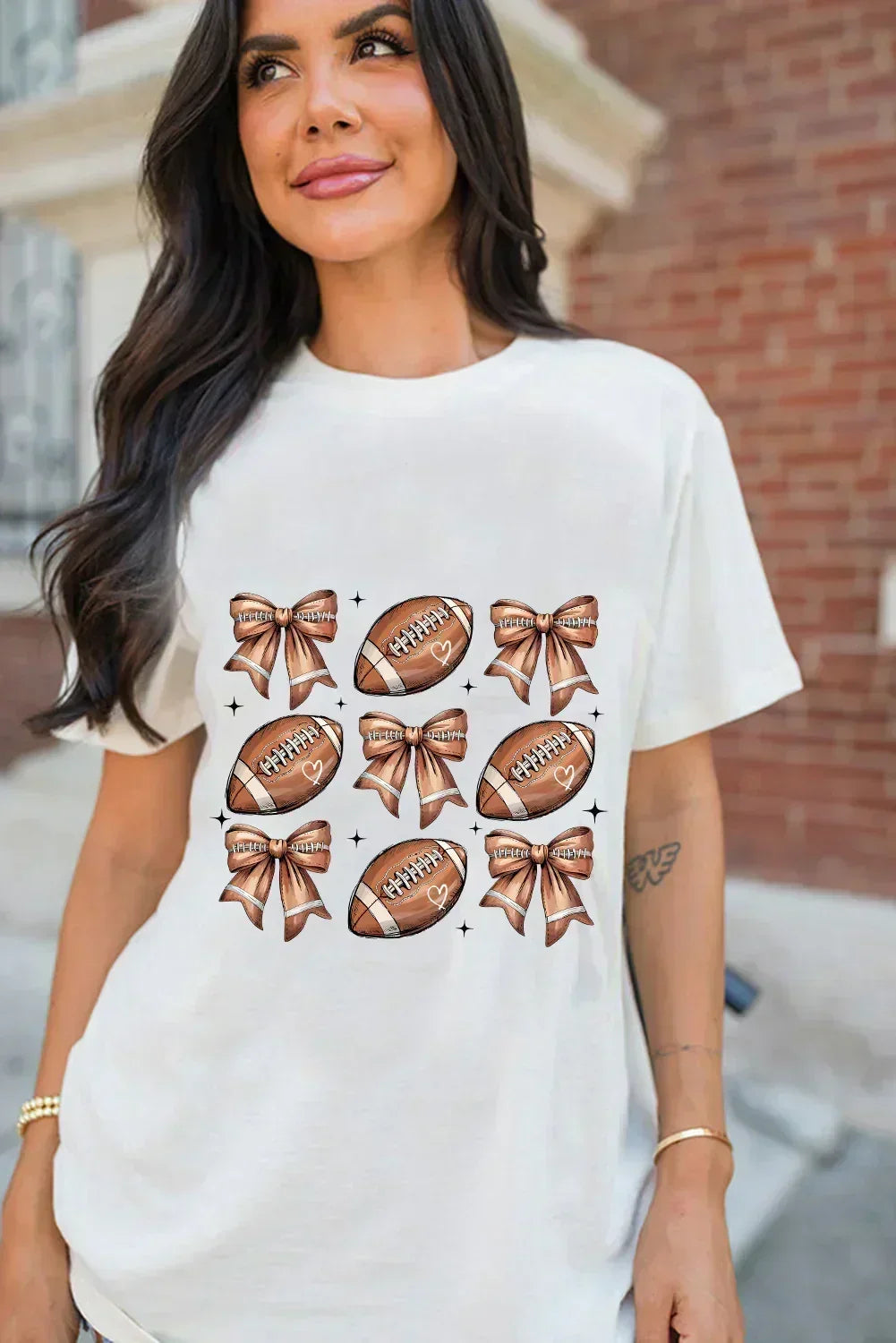 T-shirt blanc à imprimé nœud de mode rugby